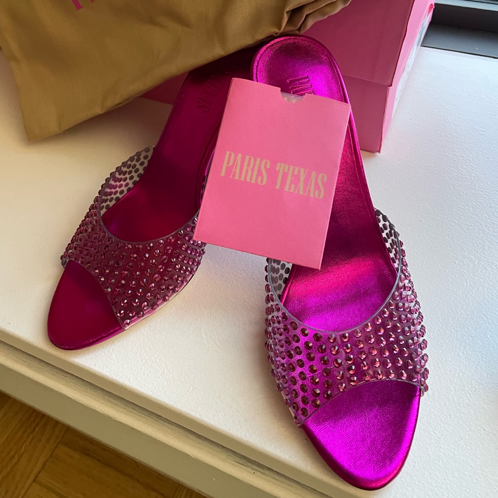 35- Paris Texas Pink Penelope Mule. Brand New, Tags, Box, Extra Crystals.$200!!